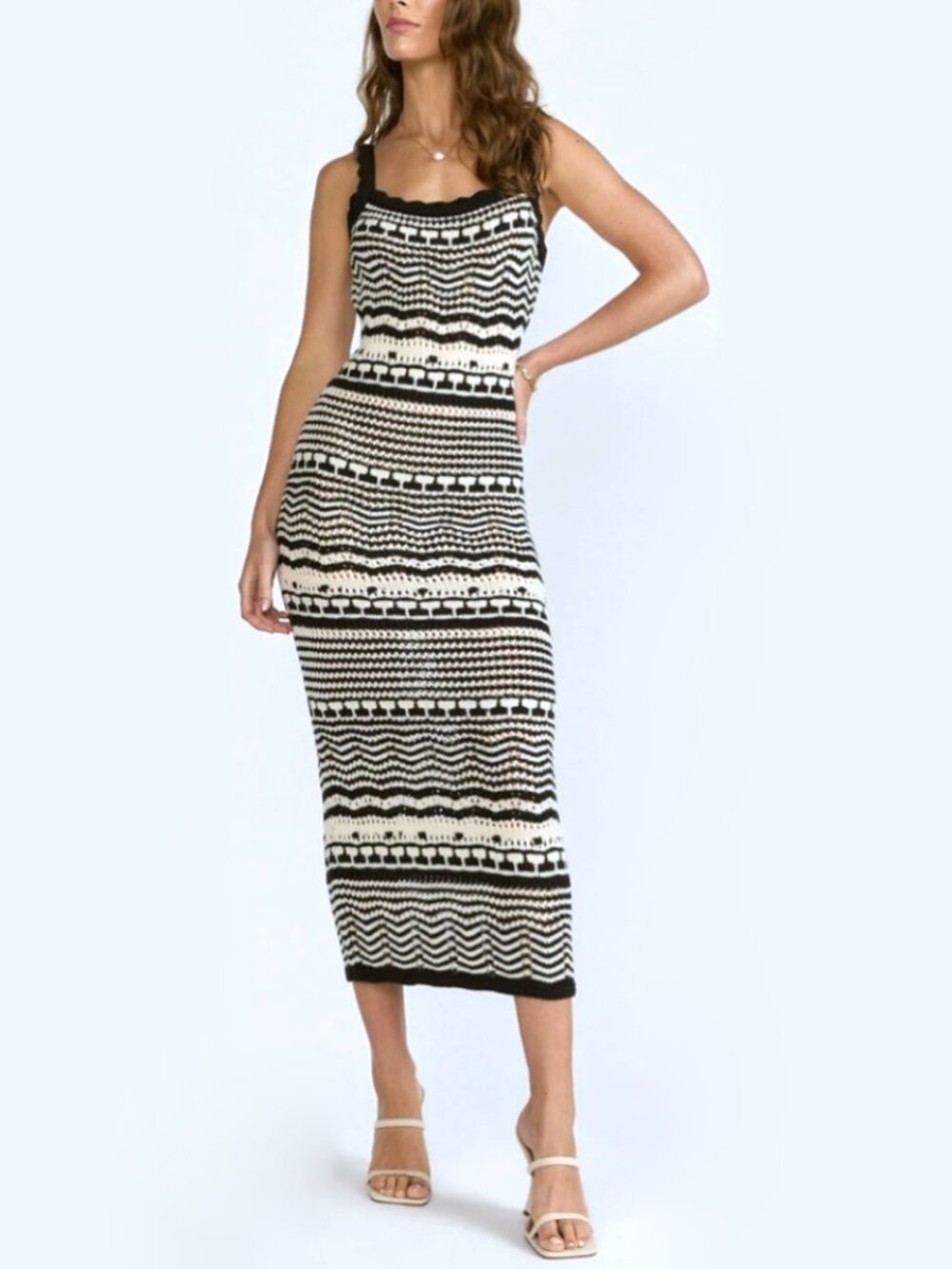 Joie Striped Crochet Knit Midi Dress Size M